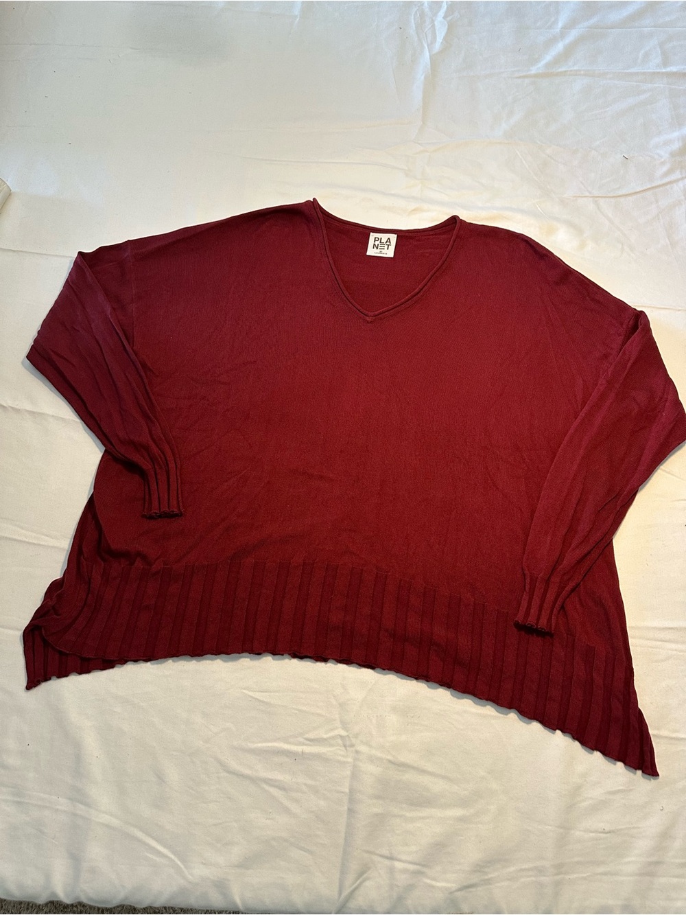 Relaxed V-Neck Sweater in Deep Wine Red